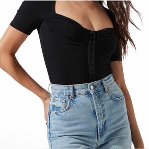Astr Black thong snap Bodysuit nwot size S